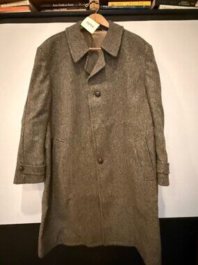 C&A gray checked long wool coat